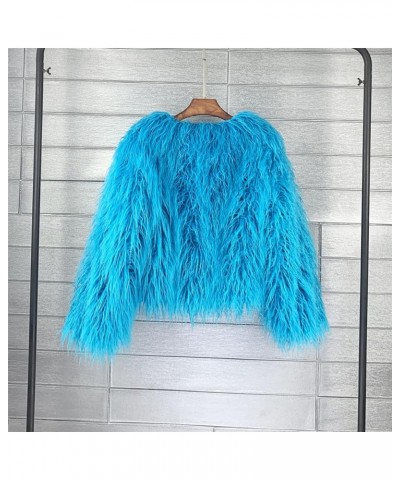 Vintage Women's Fluffy Faux Fur Jackets with Long Sleeve,Winter Warm Outwear Parka Coat Sky Blue $17.16 Jackets