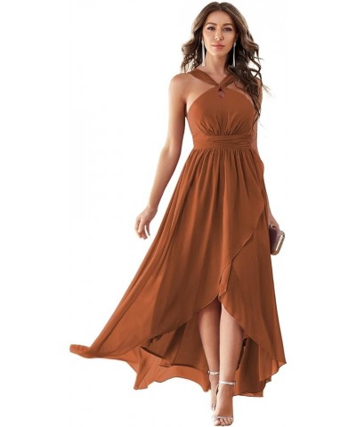 High Low Chiffon Bridesmaid Dresses Open Back A Line Maxi Evening Party Gowns for Women Formal Wedding 2022 Burnt Orange $45....