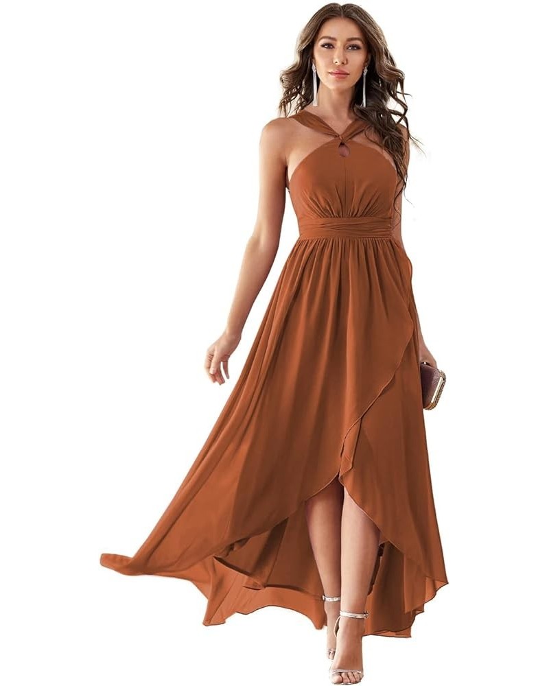 High Low Chiffon Bridesmaid Dresses Open Back A Line Maxi Evening Party Gowns for Women Formal Wedding 2022 Burnt Orange $45....