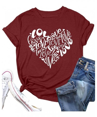 Valentines Day Shirt for Women Cute Love Heart Tshirts Graphic Valentine Gift Tee Casual Hearts Tops C-darkred $15.38 T-Shirts