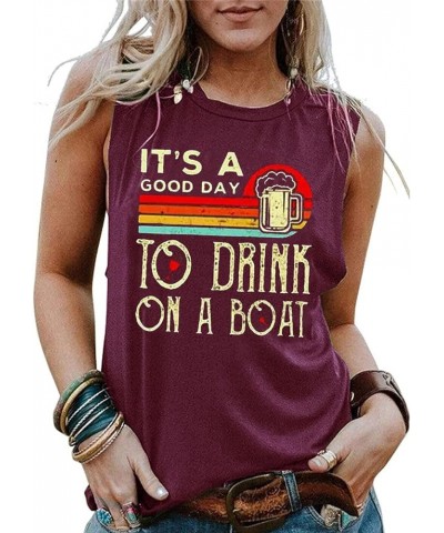 It's A Good Day to Drink On A Boat Tank Top for Women Vintage Boating Tank Tops Sleeveless Summer Vacation Tshirt Purple Red ...