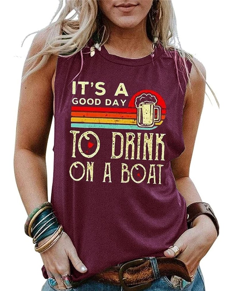 It's A Good Day to Drink On A Boat Tank Top for Women Vintage Boating Tank Tops Sleeveless Summer Vacation Tshirt Purple Red ...