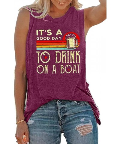 It's A Good Day to Drink On A Boat Tank Top for Women Vintage Boating Tank Tops Sleeveless Summer Vacation Tshirt Purple Red ...