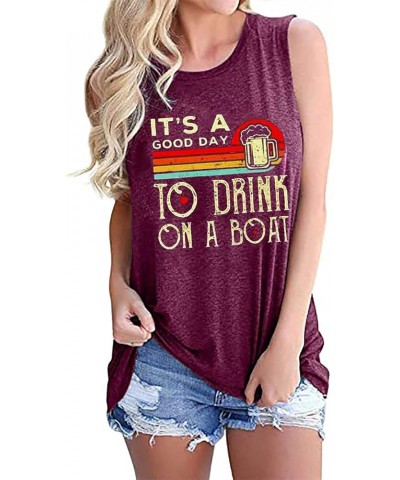 It's A Good Day to Drink On A Boat Tank Top for Women Vintage Boating Tank Tops Sleeveless Summer Vacation Tshirt Purple Red ...