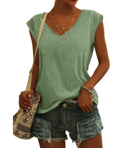 Womens' Cap Sleeve Casual Loose Fit Basic Shirts Tank Tops Light Green $10.55 Tanks