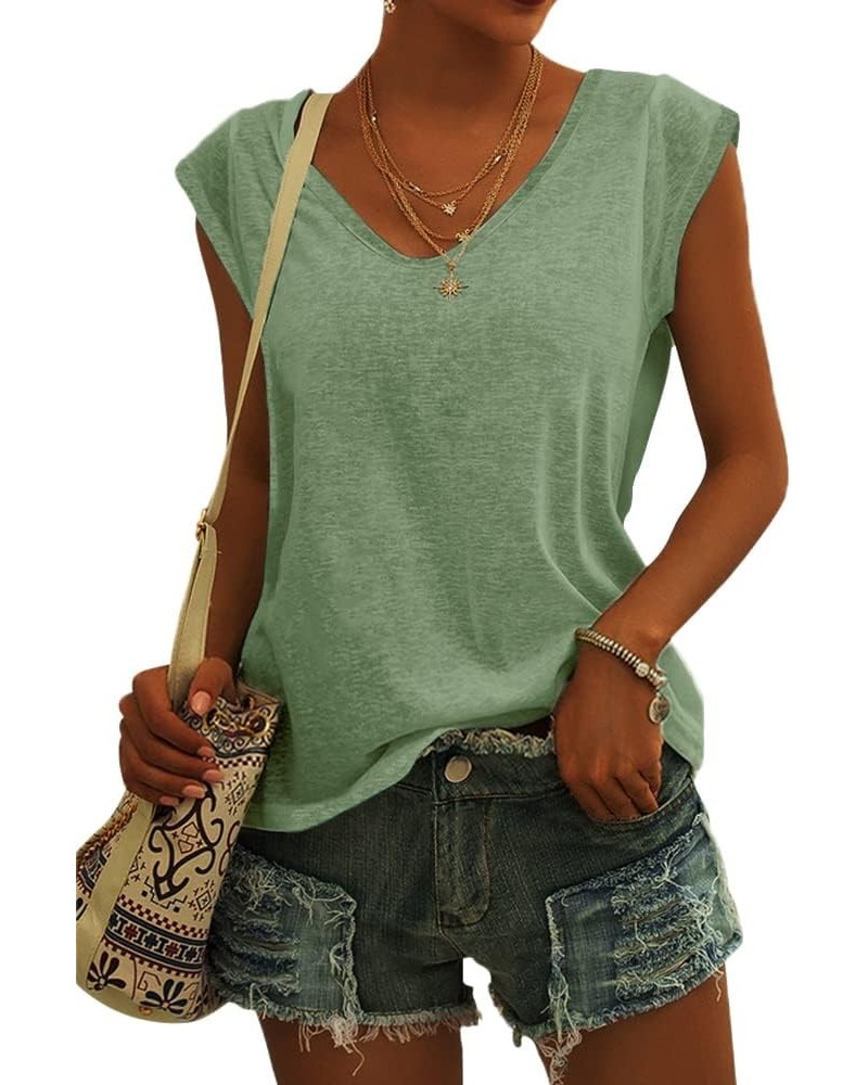 Womens' Cap Sleeve Casual Loose Fit Basic Shirts Tank Tops Light Green $10.55 Tanks