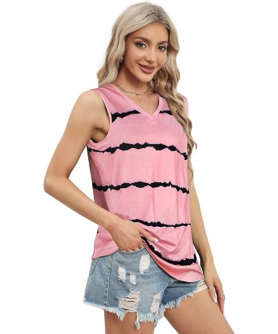 Summer Tops for Women Sleeveless V Neck Tshirt Loose Fit Casual Tank Tunic Blouse Pink Black Stripes $10.06 Tanks