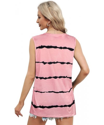 Summer Tops for Women Sleeveless V Neck Tshirt Loose Fit Casual Tank Tunic Blouse Pink Black Stripes $10.06 Tanks