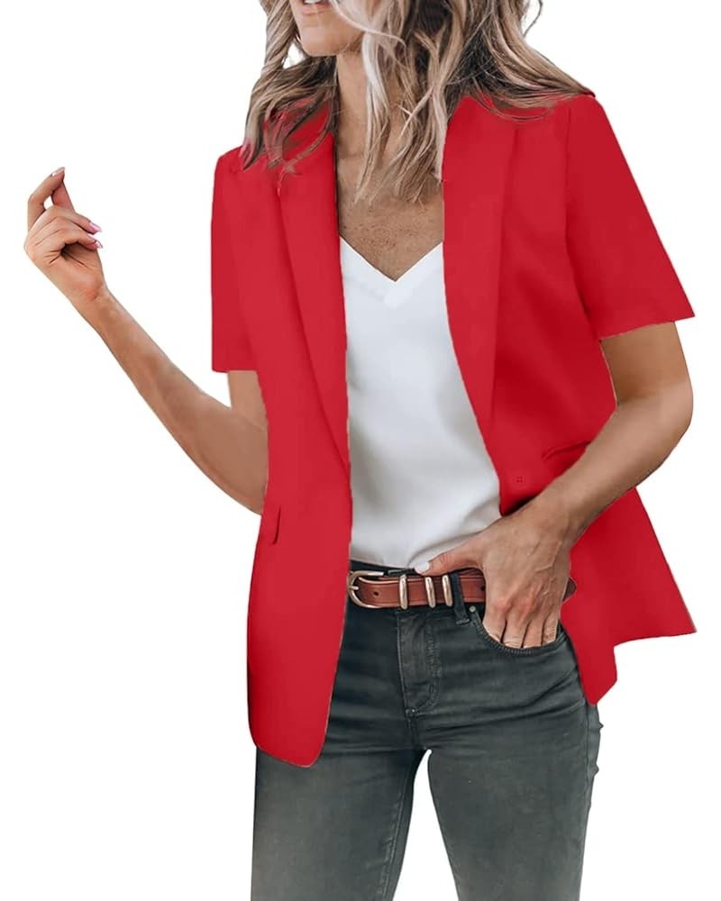 plus Size Women Winter Coats Women Casual Solid Single Button Lapel Short Sleeve Slim Suit Sailor Winter Coat Red $13.98 Jackets