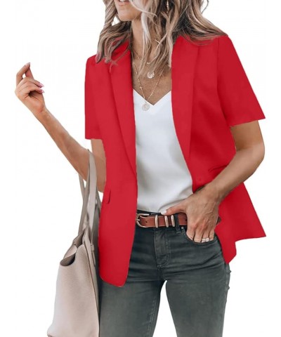 plus Size Women Winter Coats Women Casual Solid Single Button Lapel Short Sleeve Slim Suit Sailor Winter Coat Red $13.98 Jackets