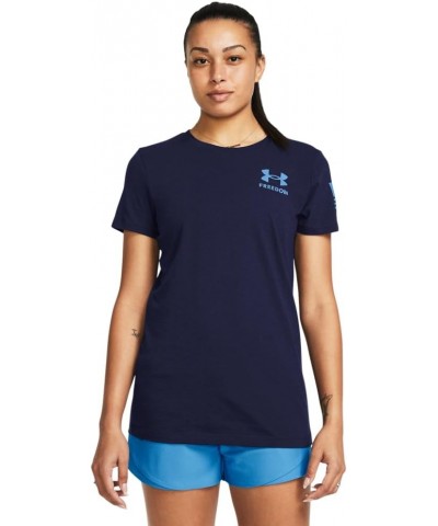 Women's New Freedom Flag T-Shirt (410) Midnight Navy / / Viral Blue $16.50 Activewear