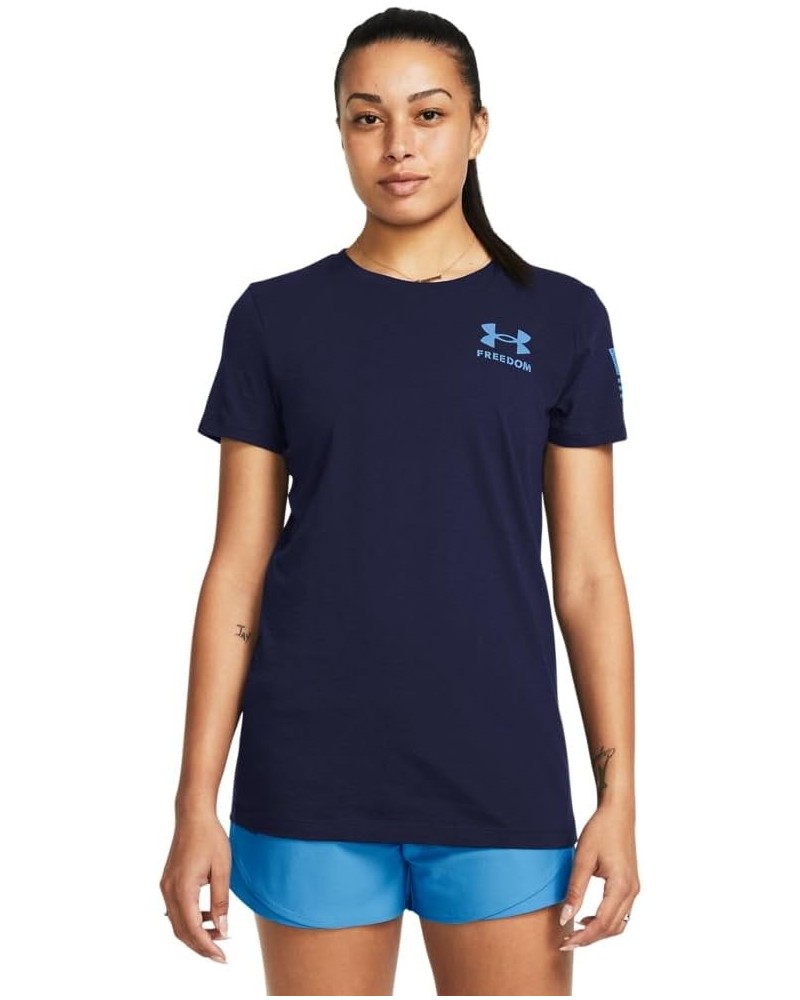 Women's New Freedom Flag T-Shirt (410) Midnight Navy / / Viral Blue $16.50 Activewear