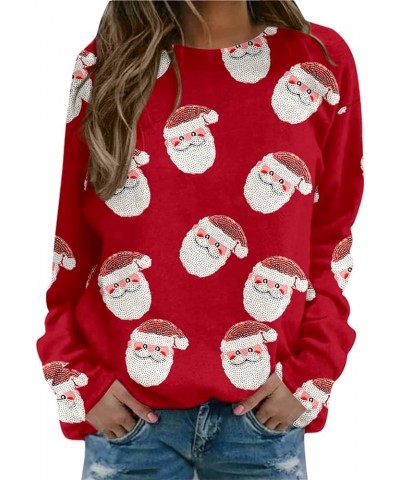 Women Cute Santa Sweatshirt Nutcracker Sequin Graphic Shirt Funny Christmas Long Sleeve Pullover Hoodies Floral Red $9.20 Hoo...