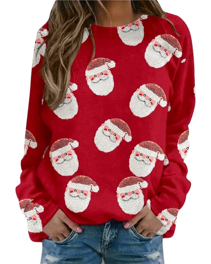 Women Cute Santa Sweatshirt Nutcracker Sequin Graphic Shirt Funny Christmas Long Sleeve Pullover Hoodies Floral Red $9.20 Hoo...