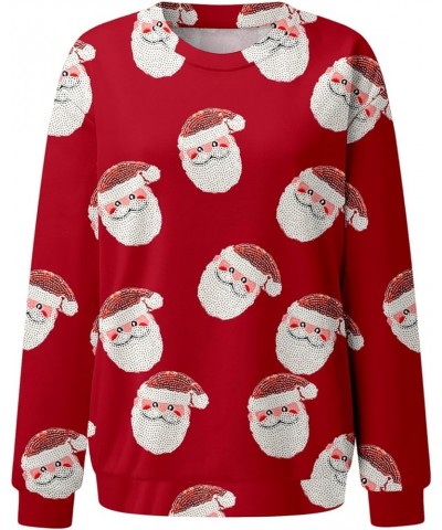 Women Cute Santa Sweatshirt Nutcracker Sequin Graphic Shirt Funny Christmas Long Sleeve Pullover Hoodies Floral Red $9.20 Hoo...