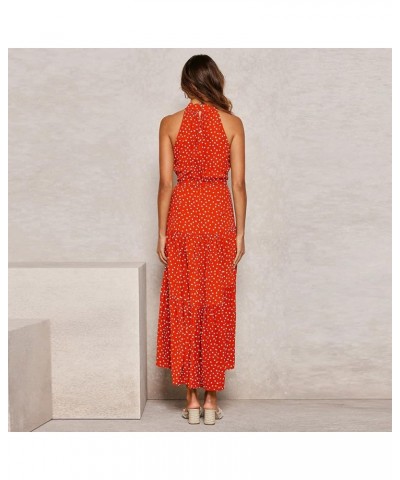 Summer Dresses for Women Maxi Sexy Strap Dress Bohemian Long Casual Dresse Halter Backless Beach Sundress Cover Up A6-orange ...