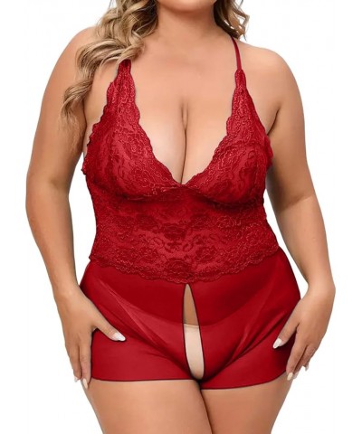 See Through Lingerie For Women Plus Size Lace Open Crotch Strap European And American Sexy Large Size Fun Unde Red $5.00 Others