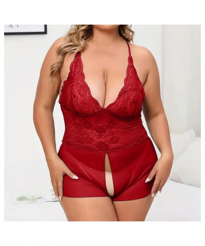 See Through Lingerie For Women Plus Size Lace Open Crotch Strap European And American Sexy Large Size Fun Unde Red $5.00 Others