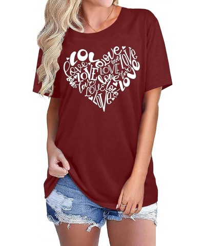 Valentines Day Shirt for Women Cute Love Heart Tshirts Graphic Valentine Gift Tee Casual Hearts Tops C-darkred $15.38 T-Shirts