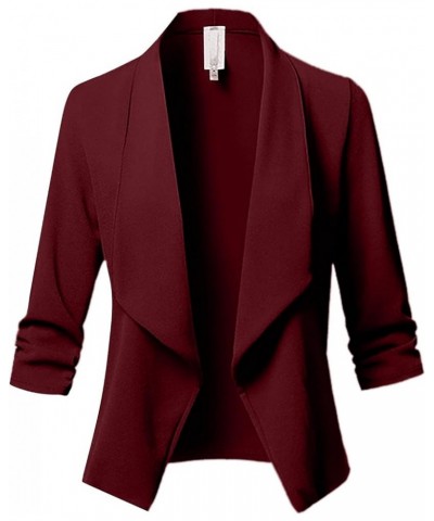 Womens Casual Blazers Open Front 3/4 Sleeve Work Office Jackets Blazer 10wine $9.29 Blazers