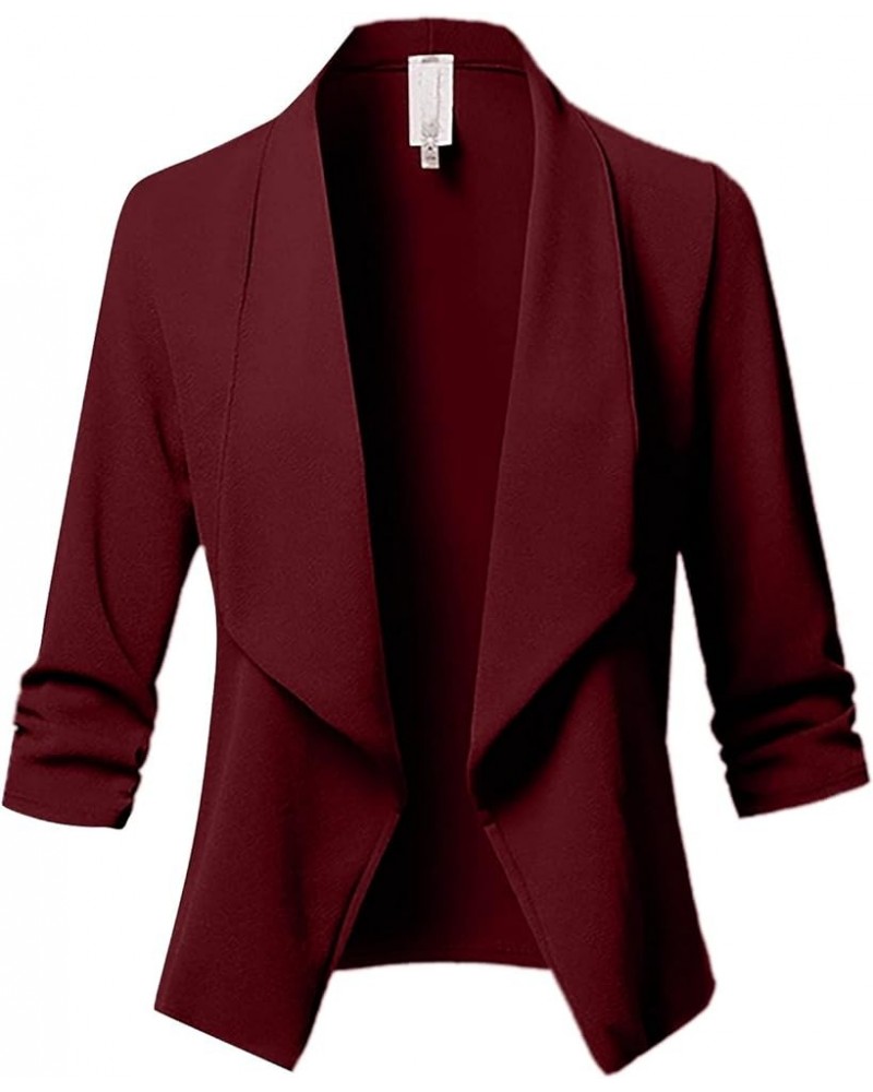 Womens Casual Blazers Open Front 3/4 Sleeve Work Office Jackets Blazer 10wine $9.29 Blazers