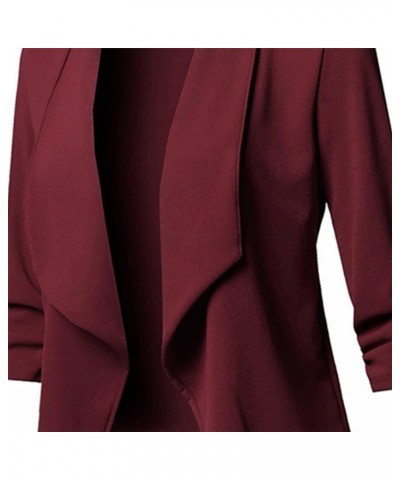 Womens Casual Blazers Open Front 3/4 Sleeve Work Office Jackets Blazer 10wine $9.29 Blazers