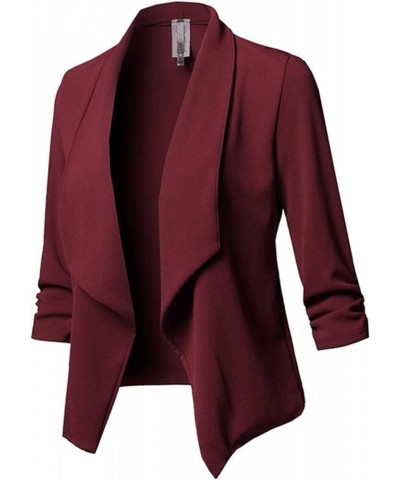 Womens Casual Blazers Open Front 3/4 Sleeve Work Office Jackets Blazer 10wine $9.29 Blazers