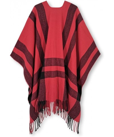 Women's Travel Plaid Shawl Wrap Open Front Poncho Cape for Fall Winter B Red2 $18.89 Sweaters