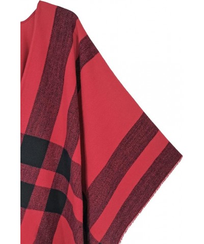 Women's Travel Plaid Shawl Wrap Open Front Poncho Cape for Fall Winter B Red2 $18.89 Sweaters