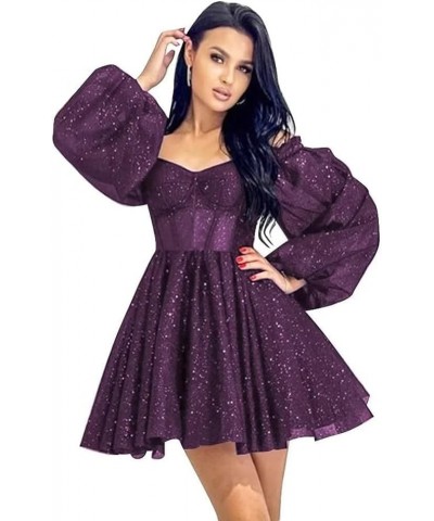 Sparkly Starry Tulle Prom Dress Short Puffy Sleeve Homecoming Dresses Glitter Formal Evening Party Gown B Grape $26.40 Dresses