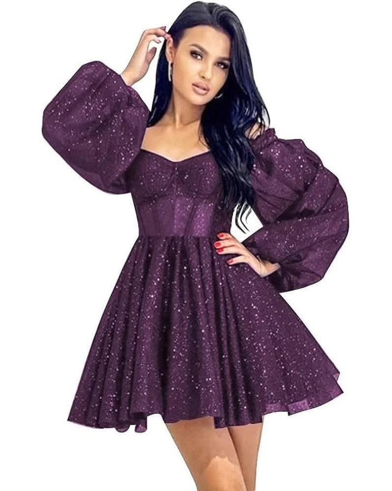 Sparkly Starry Tulle Prom Dress Short Puffy Sleeve Homecoming Dresses Glitter Formal Evening Party Gown B Grape $26.40 Dresses