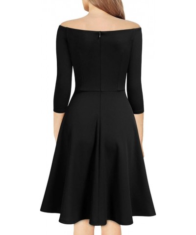 Women's Vintage Cocktail Party Half Sleeve Boat Neck Swing Dress Black $20.64 Dresses