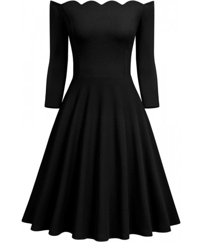 Women's Vintage Cocktail Party Half Sleeve Boat Neck Swing Dress Black $20.64 Dresses