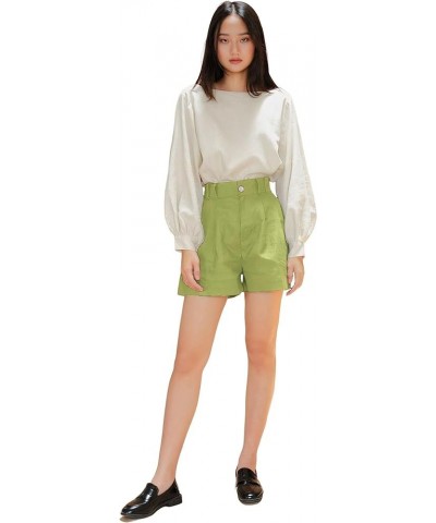 Women High Waisted Linen Shorts with Pockets Hourglass Linen Relaxed Shorts Sage $17.88 Shorts