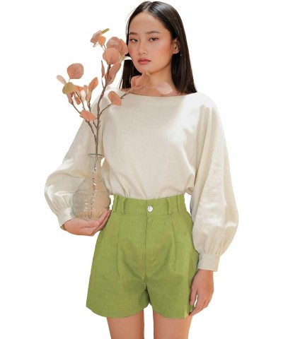 Women High Waisted Linen Shorts with Pockets Hourglass Linen Relaxed Shorts Sage $17.88 Shorts