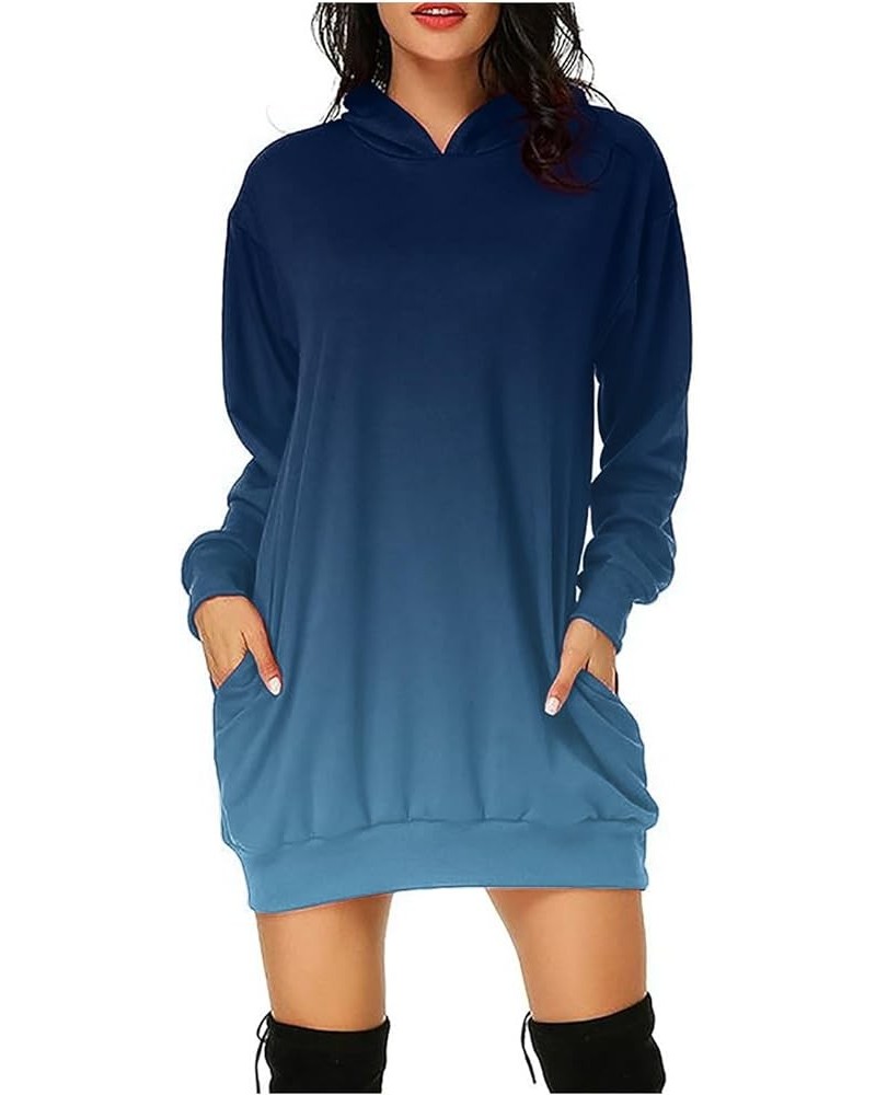 Womens Hooded Sweatshirt Dress Neon Color Hoodies Pullover Hooded Comfy Tunic Dress Fall Fashion Outfits Clothing J06-navy $9...