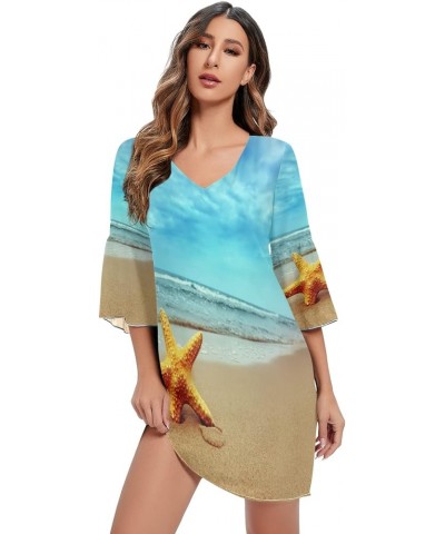 Cat Kitten Gray Animal Print Women's Casual Chiffon Mini Dress 3/4 Sleeve V Neck Multicolored 9 $15.18 Dresses