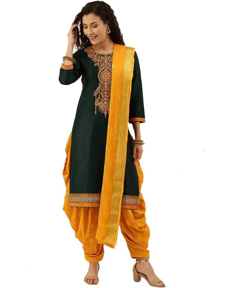 Ready To Wear Indian Pakistani Cotton Ethnic Wear Designer Punjabi Salwar Kameez Patiala Suit for Women Green1 $31.50 Suits