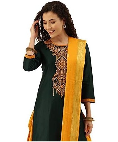 Ready To Wear Indian Pakistani Cotton Ethnic Wear Designer Punjabi Salwar Kameez Patiala Suit for Women Green1 $31.50 Suits