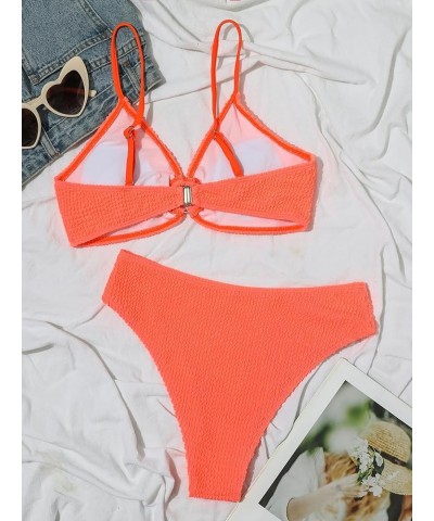 Women's Ribbed Bikini Sets Two Piece Swimsuit Mid Waist O Ring Front Adjustable Spaghetti Straps Bathing Suit Coral Pink $16....