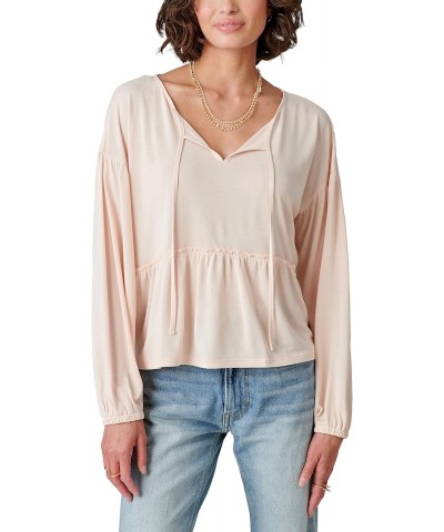 Women's Long Sleeve Notch Neck Sandwash Top, Peach Whip, X-Large $22.86 T-Shirts