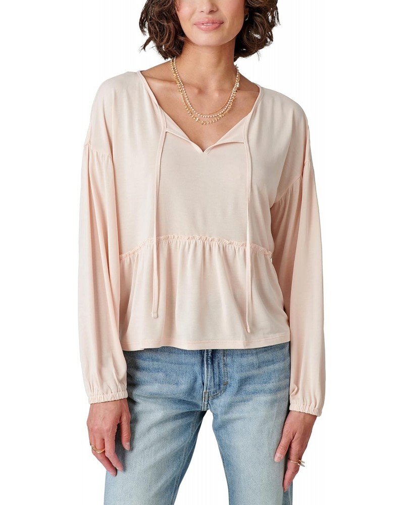 Women's Long Sleeve Notch Neck Sandwash Top, Peach Whip, X-Large $22.86 T-Shirts