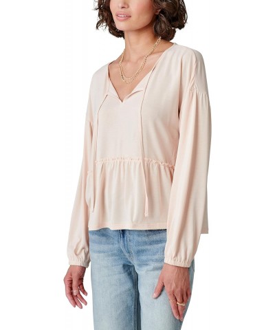 Women's Long Sleeve Notch Neck Sandwash Top, Peach Whip, X-Large $22.86 T-Shirts