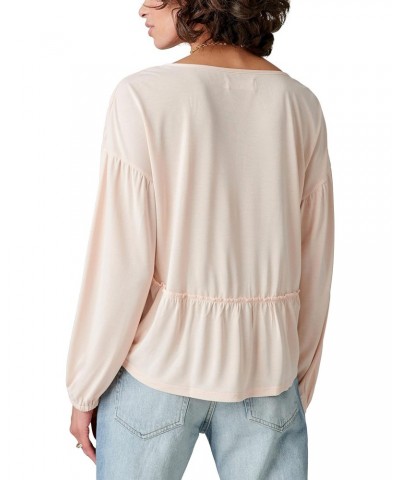 Women's Long Sleeve Notch Neck Sandwash Top, Peach Whip, X-Large $22.86 T-Shirts