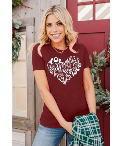 Valentines Day Shirt for Women Cute Love Heart Tshirts Graphic Valentine Gift Tee Casual Hearts Tops C-darkred $15.38 T-Shirts