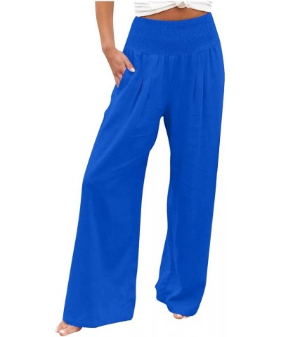 Linen Pants Women Summer Casual High Waisted Wide Leg Palazzo Pants Lounge Loose Flowy Beach Pants with Pockets 1 Blue $9.00 ...