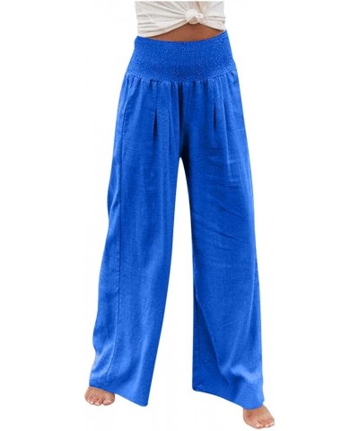 Linen Pants Women Summer Casual High Waisted Wide Leg Palazzo Pants Lounge Loose Flowy Beach Pants with Pockets 1 Blue $9.00 ...