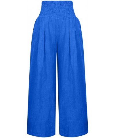 Linen Pants Women Summer Casual High Waisted Wide Leg Palazzo Pants Lounge Loose Flowy Beach Pants with Pockets 1 Blue $9.00 ...