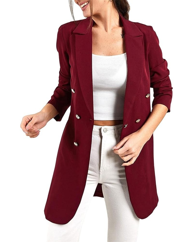 Women 3/4 Sleeve Business Casual Blazer Double Breasted Lined Fashion Work Office Light Stretch Slim Fit Suit Jacket Wine $10...