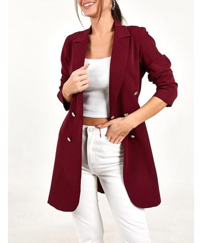 Women 3/4 Sleeve Business Casual Blazer Double Breasted Lined Fashion Work Office Light Stretch Slim Fit Suit Jacket Wine $10...